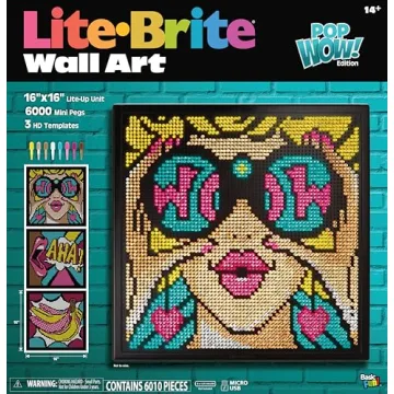 Lite Brite Wall Art POP Wow - 16" x 16" Screen, 6,000 Mini Pegs, 3 HD Designs, Great Gift for Ages 14+, DIY Activity Set for Teens and Adults, Dorm Room Wall Décor, Includes 1 Tablet