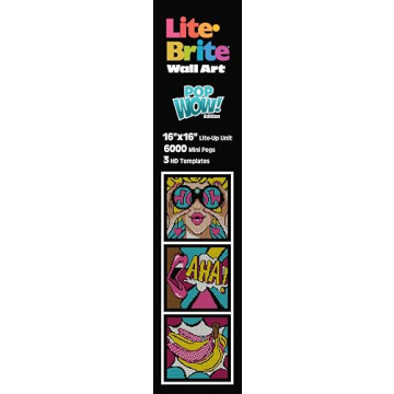 Lite Brite Wall Art POP Wow - 16" x 16" Screen, 6,000 Mini Pegs, 3 HD Designs, Great Gift for Ages 14+, DIY Activity Set for Teens and Adults, Dorm Room Wall Décor, Includes 1 Tablet