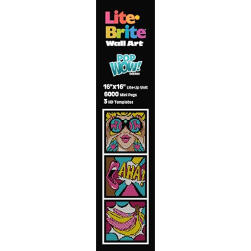 Lite Brite Wall Art POP Wow - 16" x 16" Screen, 6,000 Mini Pegs, 3 HD Designs, Great Gift for Ages 14+, DIY Activity Set for Teens and Adults, Dorm Room Wall Décor, Includes 1 Tablet