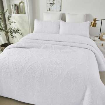 Brandream White Quilt Set Queen Size Cotton Elegant Paisley Matelasse Coverlet Set Farmhouse Quilt B...