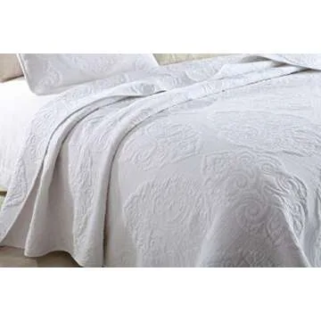 Brandream White Quilt Set Queen Size Cotton Elegant Paisley Matelasse Coverlet Set Farmhouse Quilt Bedding Set 3-Piece