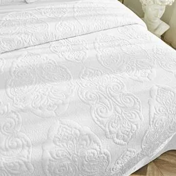 Brandream White Quilt Set Queen Size Cotton Elegant Paisley Matelasse Coverlet Set Farmhouse Quilt Bedding Set 3-Piece