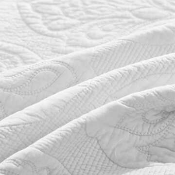 Brandream White Quilt Set Queen Size Cotton Elegant Paisley Matelasse Coverlet Set Farmhouse Quilt Bedding Set 3-Piece