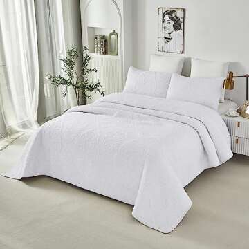 Brandream White Quilt Set Queen Size Cotton Elegant Paisley Matelasse Coverlet Set Farmhouse Quilt Bedding Set 3-Piece