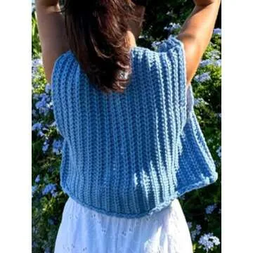 KEOMUD Women Sleeveless Crop Knit Cardigan Casual Cropped Button Down Open Front Sweater Vest with Pockets Lightblue Medium