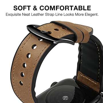 MARGE PLUS Compatible Watch Band 45mm 44mm 42mm, Sweatproof Hybrid Genuine Leather and Silicone Sports Watch Band Replacement for iWatch SE Series 7 6 5 4 3 2 1(Brown,42mm/44/45mm)