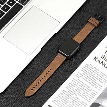 MARGE PLUS Compatible Watch Band 45mm 44mm 42mm, Sweatproof Hybrid Genuine Leather and Silicone Sports Watch Band Replacement for iWatch SE Series 7 6 5 4 3 2 1(Brown,42mm/44/45mm)