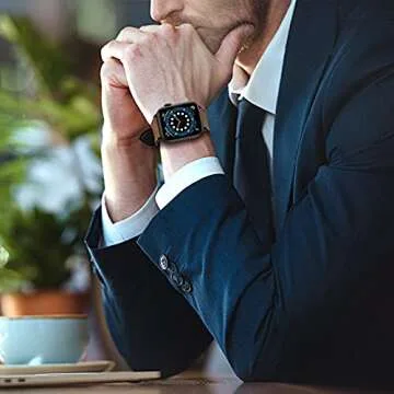 MARGE PLUS Compatible Watch Band 45mm 44mm 42mm, Sweatproof Hybrid Genuine Leather and Silicone Sports Watch Band Replacement for iWatch SE Series 7 6 5 4 3 2 1(Brown,42mm/44/45mm)