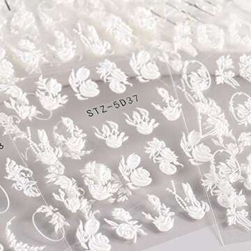 5D Embossed Nail Art Stickers, 6 Sheets Engraved Flowers Nail Decals Summer Nail Art Supplies Self Adhesive French Tip Nail Designs 5D Flower Nail Decals Butterfly Nail Stickers for Acrylic Nails