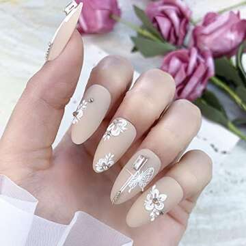 5D Embossed Nail Art Stickers, 6 Sheets Engraved Flowers Nail Decals Summer Nail Art Supplies Self Adhesive French Tip Nail Designs 5D Flower Nail Decals Butterfly Nail Stickers for Acrylic Nails