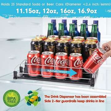 BingoHive Drink Dispenser for Refrigerator, Self-Pushing Soda Can Organizer for Fridge, 5 Rows has b...