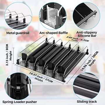 BingoHive Drink Dispenser for Refrigerator, Self-Pushing Soda Can Organizer for Fridge, 5 Rows has been Assembled, Automatic Can Dispenser with Spring Loaded for Refrigerator Holds 25 cans, Black