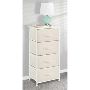 mDesign Tall Dresser Storage Tower Stand with 4 Removable Fabric Drawers - Steel Frame, Wood Top Organizer for Bedroom, Entryway, Closet - Jane Collection - Cream/White