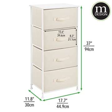 mDesign Tall Dresser Storage Tower Stand with 4 Removable Fabric Drawers - Steel Frame, Wood Top Organizer for Bedroom, Entryway, Closet - Jane Collection - Cream/White