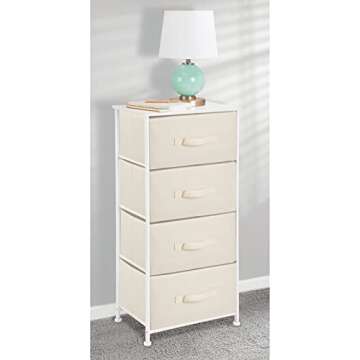 mDesign Tall Dresser Storage Tower Stand with 4 Removable Fabric Drawers - Steel Frame, Wood Top Organizer for Bedroom, Entryway, Closet - Jane Collection - Cream/White