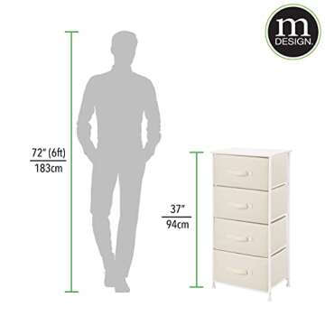 mDesign Tall Dresser Storage Tower Stand with 4 Removable Fabric Drawers - Steel Frame, Wood Top Organizer for Bedroom, Entryway, Closet - Jane Collection - Cream/White