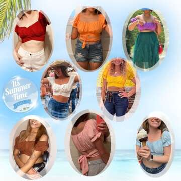 COOUFE Women's Crop Tops Ruffle Short Sleeve Tie Back Summer Off Shoulder Top Blouse Teal Blue S