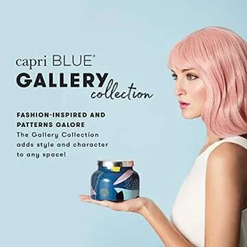 Capri Blue Scented Candle with Gallery Glass Candle Holder - Cotton Wick - Luxury Aromatherapy Candle - 19 Oz - Lola Blossom