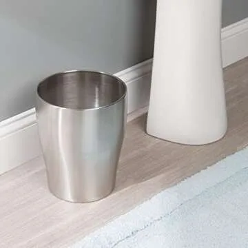 mDesign Steel 1.67 Gallon Trash Can Small Round Wastebasket Metal Garbage Container Recycle Bin for Waste, Recycling in Bathroom, Kitchen, Bedroom, Home Office, Outdoor Trashcan - Polished