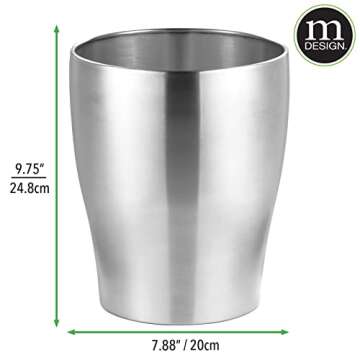 mDesign Steel 1.67 Gallon Trash Can Small Round Wastebasket Metal Garbage Container Recycle Bin for Waste, Recycling in Bathroom, Kitchen, Bedroom, Home Office, Outdoor Trashcan - Polished