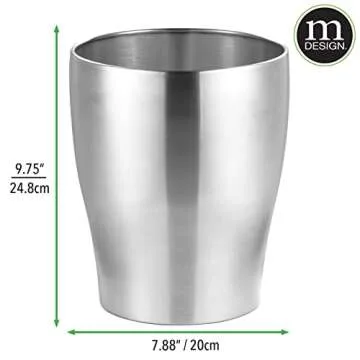 mDesign Steel 1.67 Gallon Trash Can Small Round Wastebasket Metal Garbage Container Recycle Bin for Waste, Recycling in Bathroom, Kitchen, Bedroom, Home Office, Outdoor Trashcan - Polished
