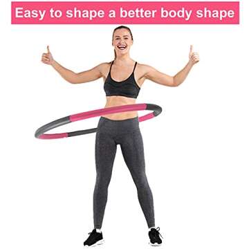 Weighted Exercise Hoop for Adults, 8 Sections 2lb Fitness Hoop, Detachable and Weight Adjustable Workout Hoop, Professional Foam Padded Weighted Hoop for Women (Pink)