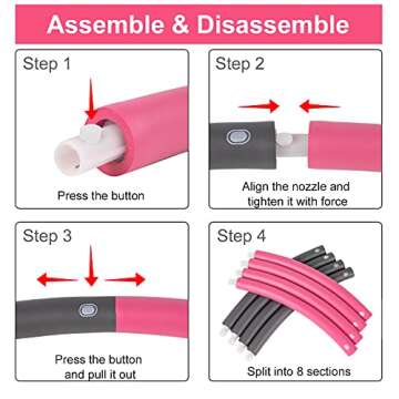 Weighted Exercise Hoop for Adults, 8 Sections 2lb Fitness Hoop, Detachable and Weight Adjustable Workout Hoop, Professional Foam Padded Weighted Hoop for Women (Pink)