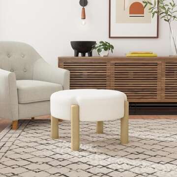 HomePop Luna Modern Round Ottoman Home Décor|Ottoman for Living Room & Bedroom - Cream Boucle