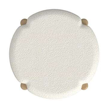 HomePop Luna Modern Round Ottoman Home Décor|Ottoman for Living Room & Bedroom - Cream Boucle