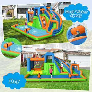 BOUNTECH Inflatable Water Slide, 7 in 1 Mega Water Park Bounce House Waterslide Combo for Outdoor Fu...