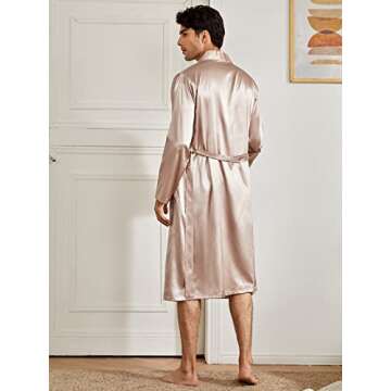 SOLY HUX Men's Long Sleeve Silk Sleepwear Satin Kimono Robe with Shorts Pajamas Set Apricot S