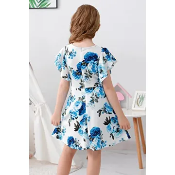 GORLYA Girl's Flutter Sleeve Party Dress with Pockets