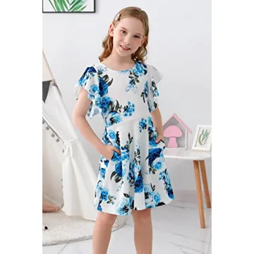 GORLYA Girl's Flutter Sleeve Party Dress with Pockets
