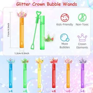 AFZMON 24Pcs Glitter Princess Bubble Wands for Kids, Crown Party Favors Mini Bubbles Birthday Gift T...