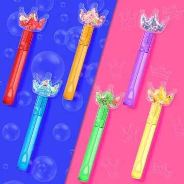 AFZMON 24Pcs Glitter Princess Bubble Wands for Kids, Crown Party Favors Mini Bubbles Birthday Gift Toy Goodie Bag Stuffers Classroom Prizes Wedding Party Supplies