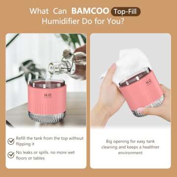 Mini Humidifiers for Bedroom 350ml Small Portable Humidifier for Travel Plants Humidifier, Auto Shut-Off 2 Mist Modes Humidificador for Bedroom Plants Travel Office Desk Car Pink