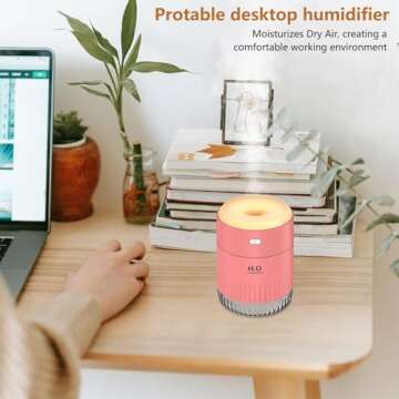 Mini Humidifiers for Bedroom 350ml Small Portable Humidifier for Travel Plants Humidifier, Auto Shut-Off 2 Mist Modes Humidificador for Bedroom Plants Travel Office Desk Car Pink