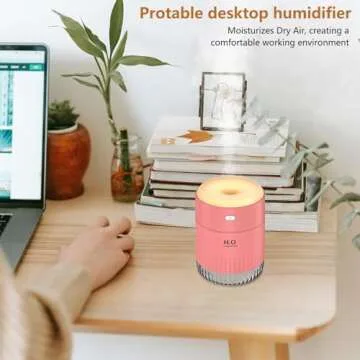Mini Humidifiers for Bedroom 350ml Small Portable Humidifier for Travel Plants Humidifier, Auto Shut-Off 2 Mist Modes Humidificador for Bedroom Plants Travel Office Desk Car Pink