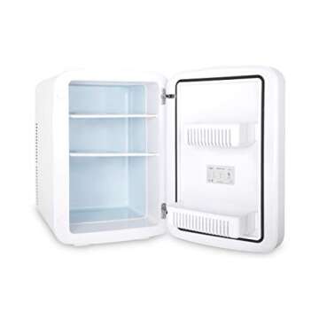 Cooluli 15L Mini Fridge for Bedroom - Car, Office Desk & College Dorm Room - 12v Portable Cooler & Warmer for Food, Drinks, Skincare, Beauty & Makeup - AC/DC Small Refrigerator with Glass Front, Gold