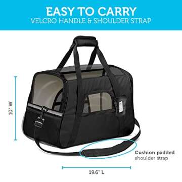 Paws & Pals Airline Approved Pet Carrier - Soft-Sided Carriers for Small Medium Cats and Dogs Air-Plane Travel On-Board Under Seat Carrying Bag with Fleece Bolster Bed for Kitten Cat Puppy Dog Taxi