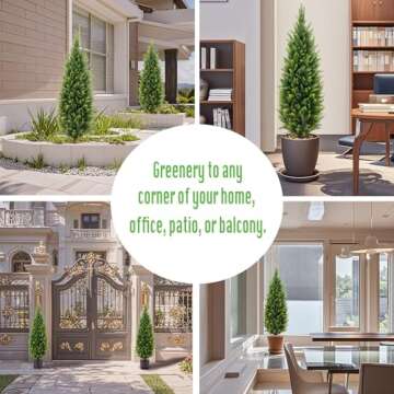 3.5ft Artificial Topiary Trees Set of 2 Faux Cedar Trees UV Resistant Bushes Potted Plants Artificial Shrubs for Outdoor Indoor Front Porch Garden