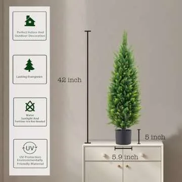3.5ft Artificial Topiary Trees Set of 2 Faux Cedar Trees UV Resistant Bushes Potted Plants Artificial Shrubs for Outdoor Indoor Front Porch Garden