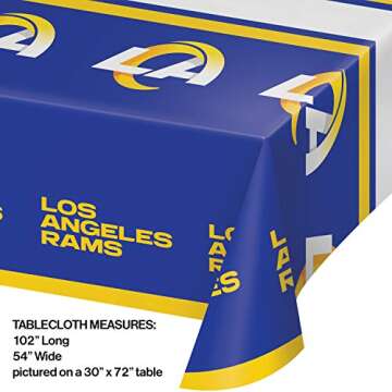 Creative Converting Los Angeles Rams Plastic Tablecloth, 54" x 102", Blue and School Bus Yellow