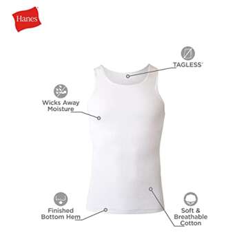 Hanes Men’s Moisture-Wicking Tank Undershirts, 6 Pack