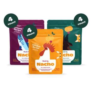 Made by Nacho Wet Cat Food Variety 12 Pack (3oz Each), Cage-Free Chicken, Sustainably Caught Salmon, Grass-Fed Beef with Bone Broth for Extra Hydration, Gravy Cut Pouches
