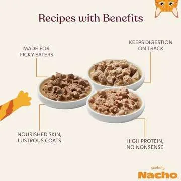 Made by Nacho Wet Cat Food Variety 12 Pack (3oz Each), Cage-Free Chicken, Sustainably Caught Salmon, Grass-Fed Beef with Bone Broth for Extra Hydration, Gravy Cut Pouches