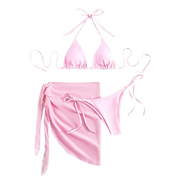 Stylish MakeMeChic Women's 3-pack Bikini Swimsuit in Pink