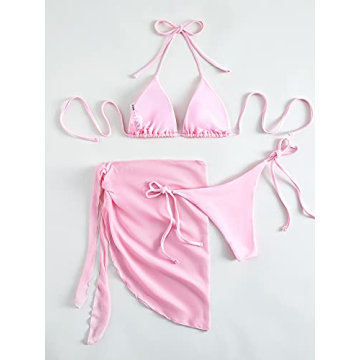 Stylish MakeMeChic Women's 3-pack Bikini Swimsuit in Pink