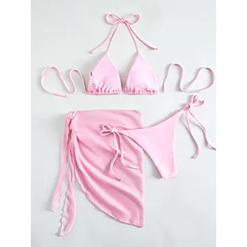 Stylish MakeMeChic Women's 3-pack Bikini Swimsuit in Pink