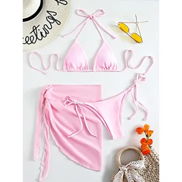 Stylish MakeMeChic Women's 3-pack Bikini Swimsuit in Pink